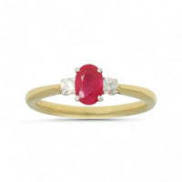 Ruby & Diamond Oval Three Stone Ring in 18ct Yellow & White Gold