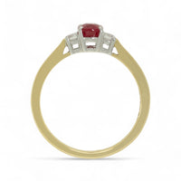 Ruby & Diamond Oval Three Stone Ring in 18ct Yellow & White Gold