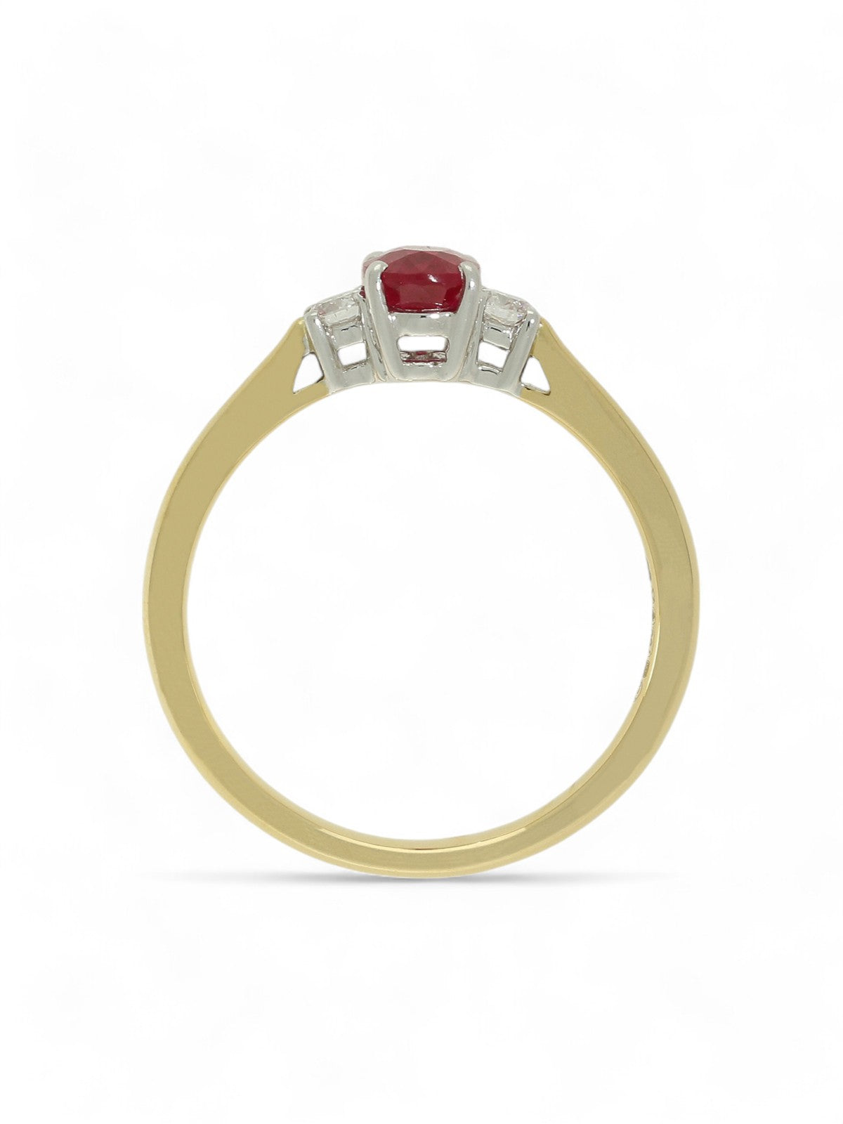 Ruby & Diamond Oval Three Stone Ring in 18ct Yellow & White Gold