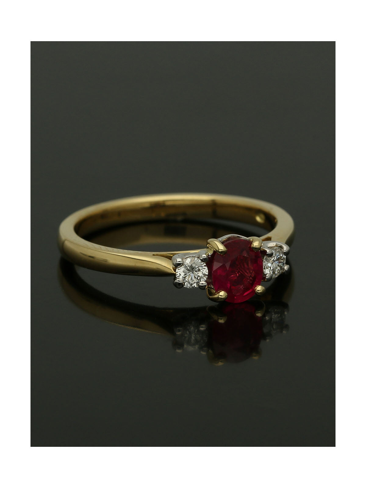 Ruby & Diamond Round Brilliant Three Stone Ring in 18ct Yellow & White Gold
