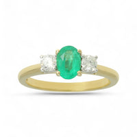 Emerald & Diamond Oval Three Stone Ring in 18ct Yellow & White Gold