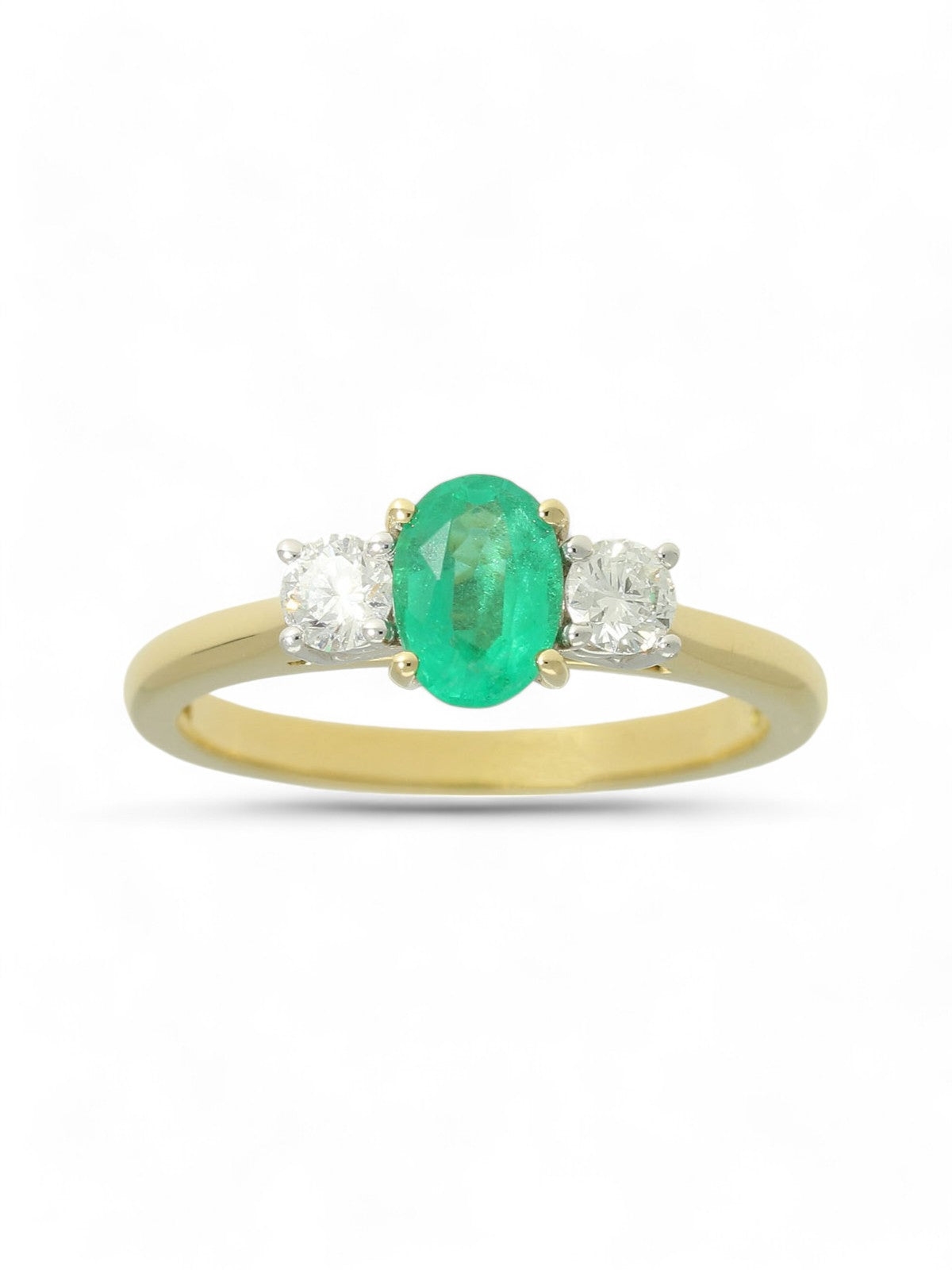 Emerald & Diamond Oval Three Stone Ring in 18ct Yellow & White Gold