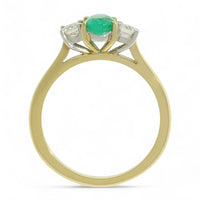Emerald & Diamond Oval Three Stone Ring in 18ct Yellow & White Gold