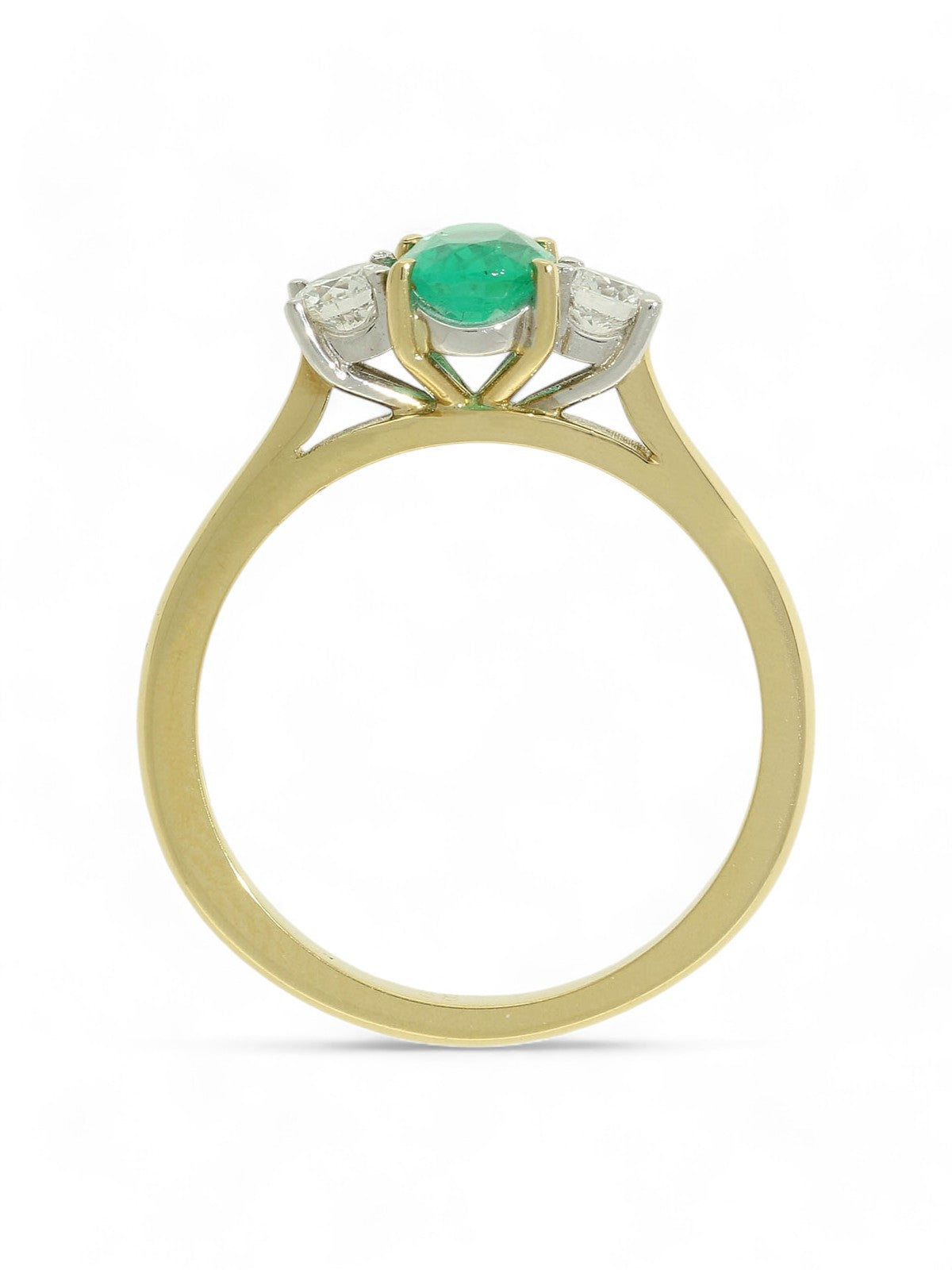 Emerald & Diamond Oval Three Stone Ring in 18ct Yellow & White Gold