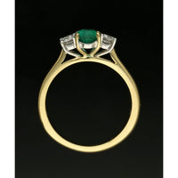Emerald & Diamond Oval Three Stone Ring in 18ct Yellow & White Gold