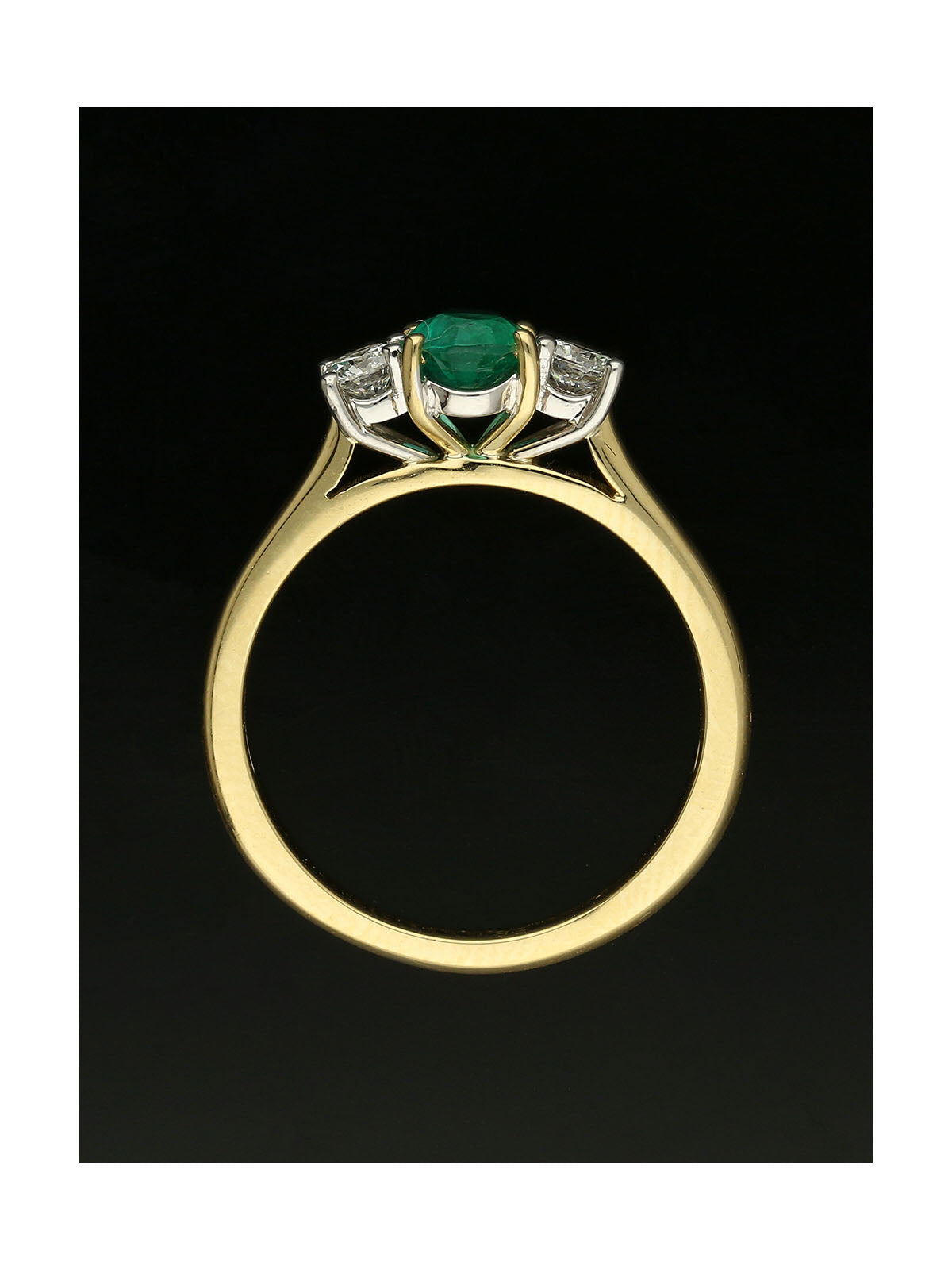Emerald & Diamond Oval Three Stone Ring in 18ct Yellow & White Gold