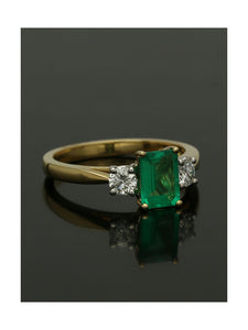 Emerald & Diamond Emerald Cut Three Stone Ring in 18ct Yellow & White Gold