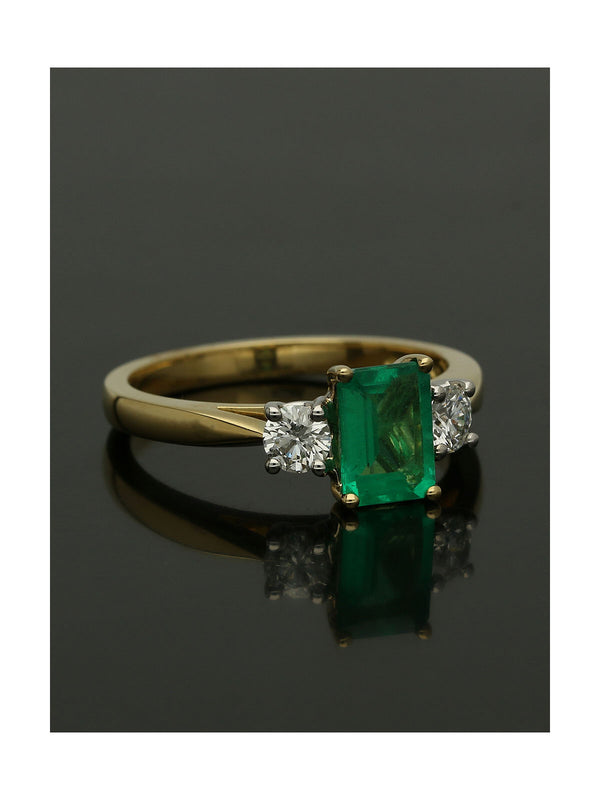 Emerald & Diamond Emerald Cut Three Stone Ring in 18ct Yellow & White Gold