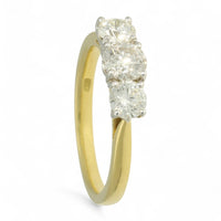Pre Owned Three Stone Diamond Ring 1.29ct Round Brilliant Cut in 18ct Yellow & White Gold