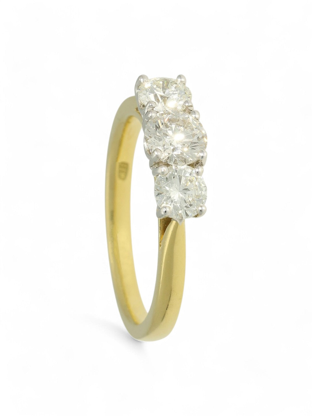 Pre Owned Three Stone Diamond Ring 1.29ct Round Brilliant Cut in 18ct Yellow & White Gold