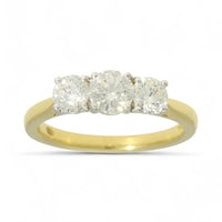 Pre Owned Three Stone Diamond Ring 1.29ct Round Brilliant Cut in 18ct Yellow & White Gold