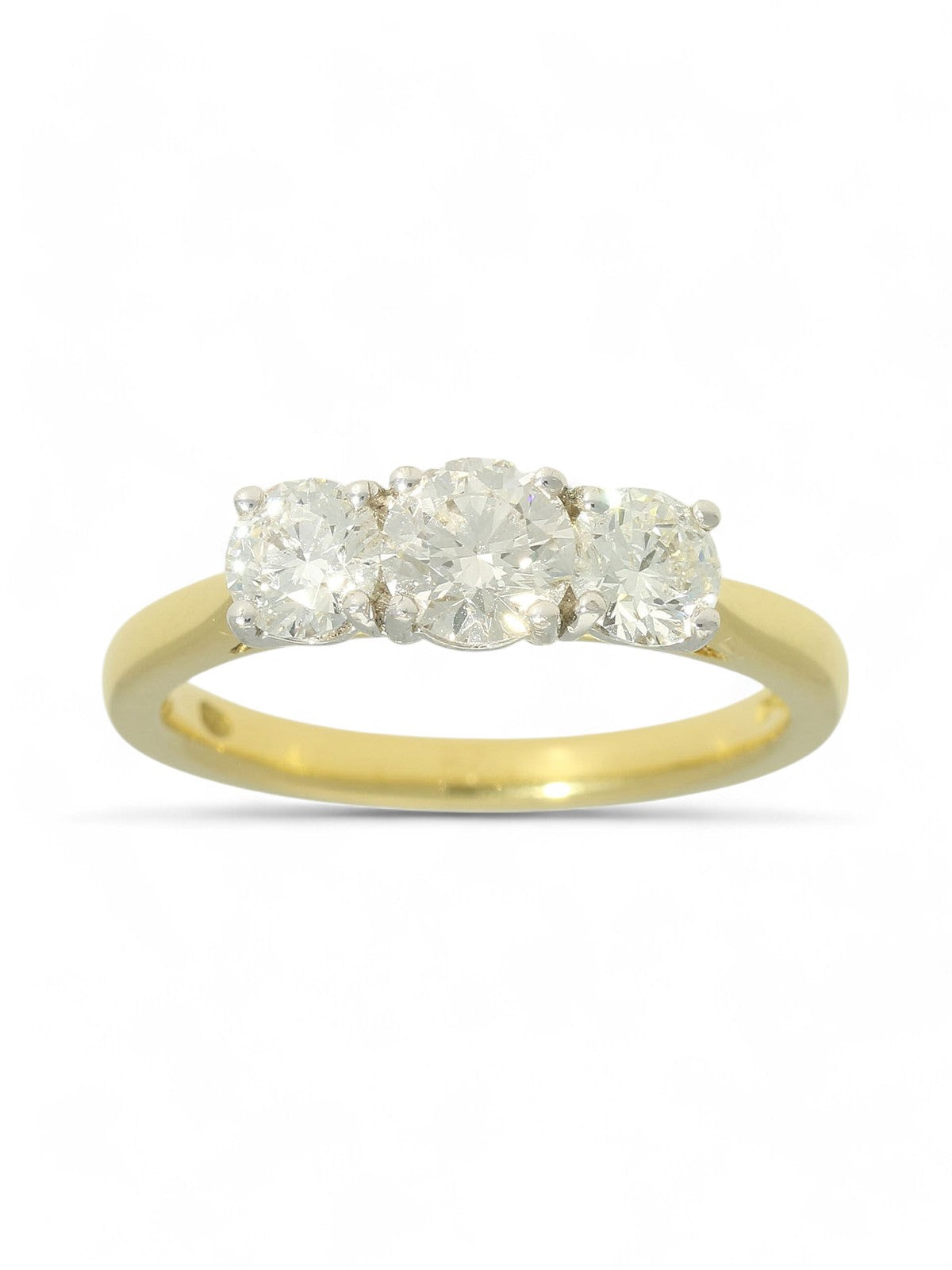 Pre Owned Three Stone Diamond Ring 1.29ct Round Brilliant Cut in 18ct Yellow & White Gold