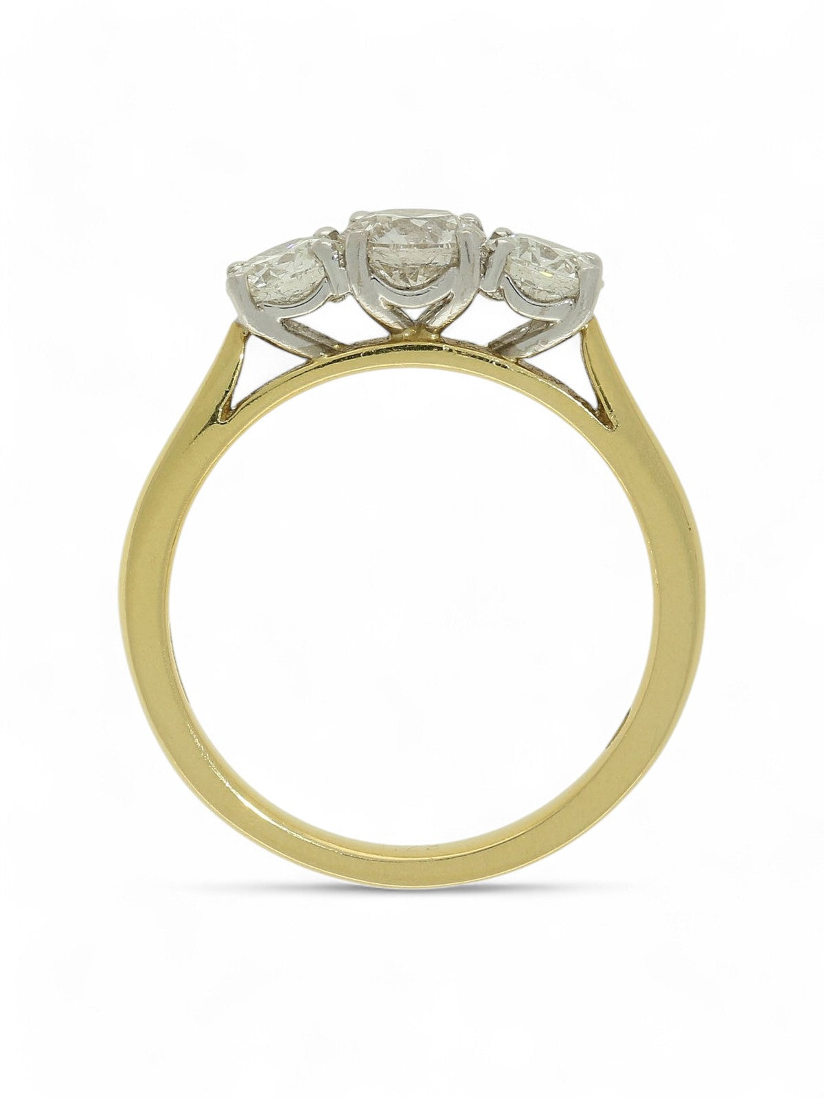 Pre Owned Three Stone Diamond Ring 1.29ct Round Brilliant Cut in 18ct Yellow & White Gold