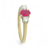 Ruby & Diamond Three Stone Ring in 9ct Yellow Gold