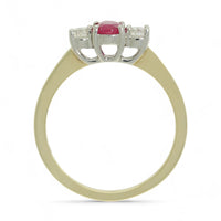 Ruby & Diamond Three Stone Ring in 9ct Yellow Gold