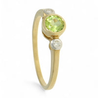 Peridot & Diamond Three Stone Ring in 9ct Yellow Gold