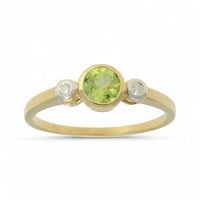 Peridot & Diamond Three Stone Ring in 9ct Yellow Gold