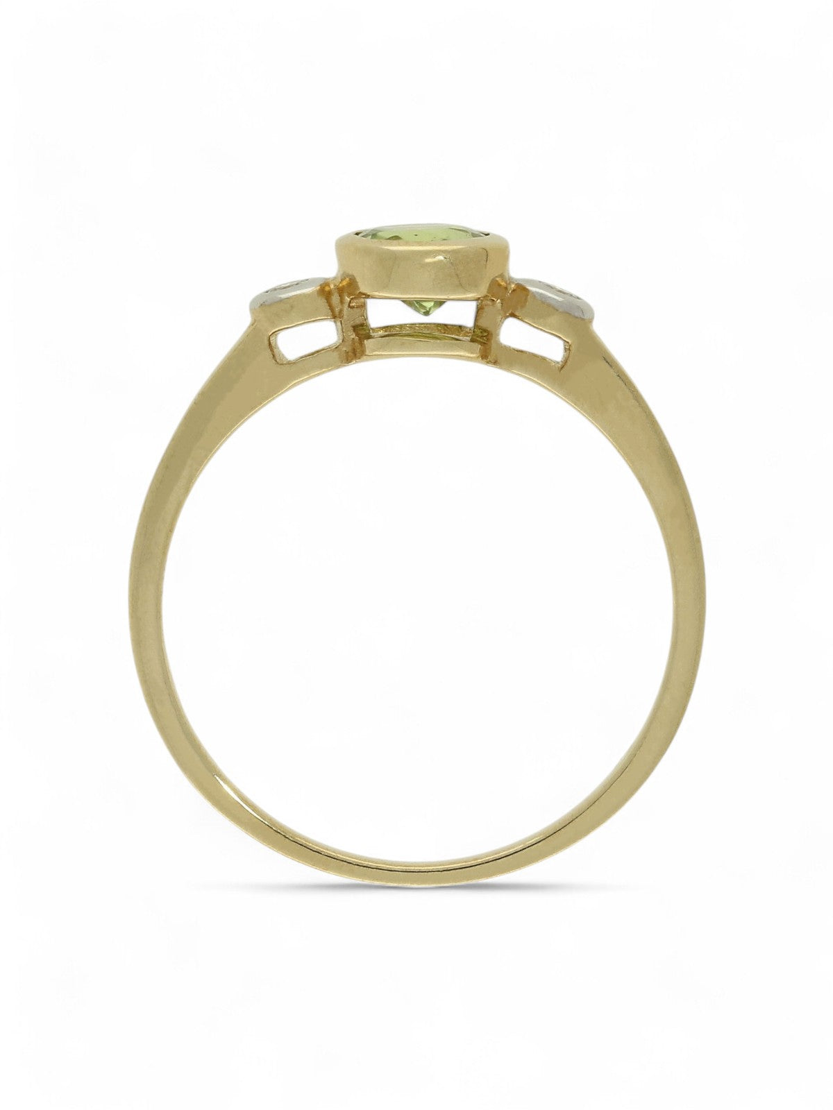 Peridot & Diamond Three Stone Ring in 9ct Yellow Gold