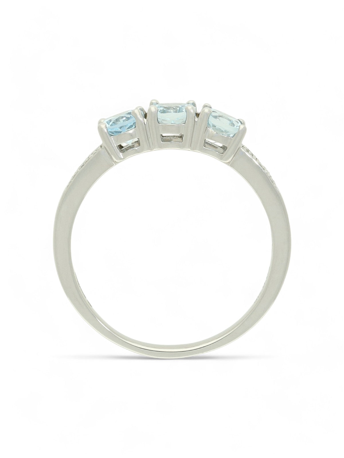 Aquamarine Three Stone Ring with Diamond Set Shoulders in 9ct White Gold