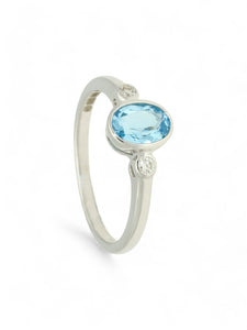 Blue Topaz & Diamond Three Stone Ring in 9ct White Gold