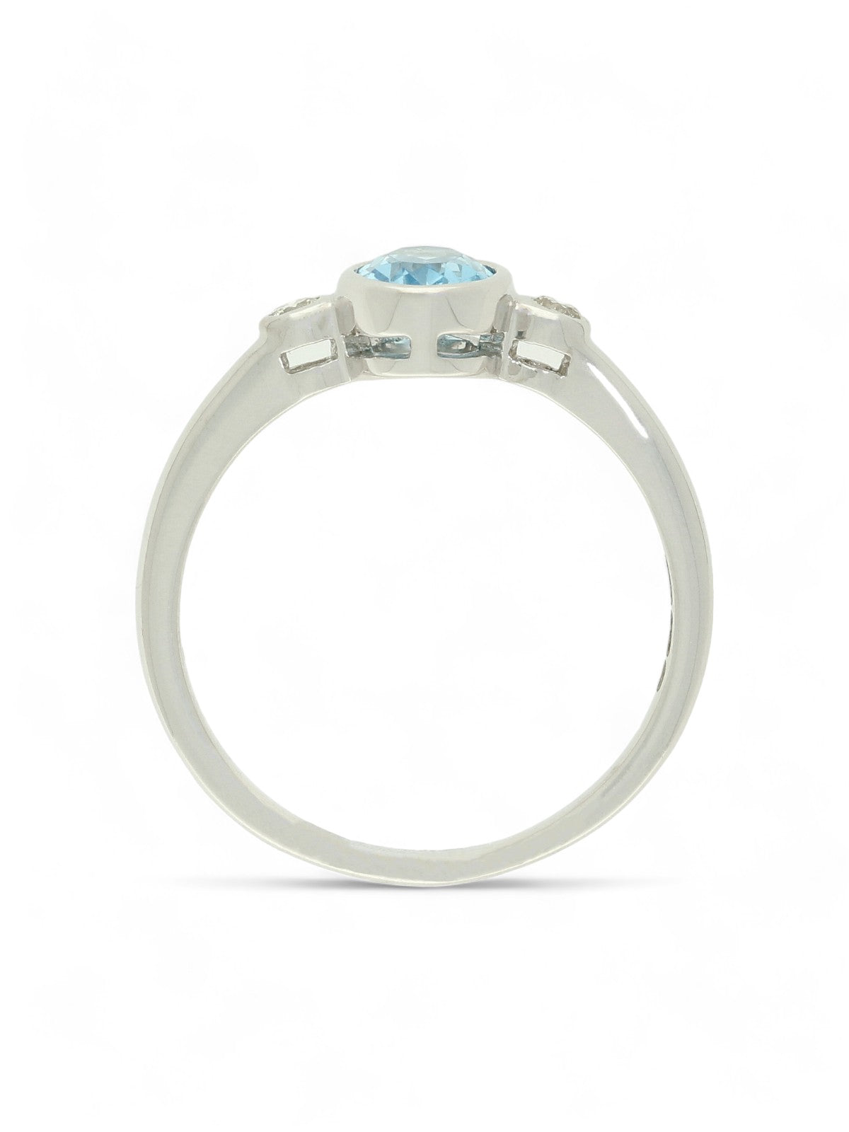 Blue Topaz & Diamond Three Stone Ring in 9ct White Gold
