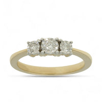 Diamond Three Stone Miracle Plate Ring 0.15ct Round Brilliant Cut in 9ct Yellow & White Gold