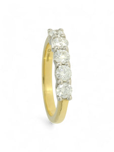 Five Stone Diamond Ring 1.01ct Round Brilliant Cut in 18ct Yellow & White Gold