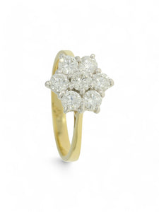 Diamond Cluster Ring 1.06ct Round Brilliant Cut in 18ct Yellow & White Gold