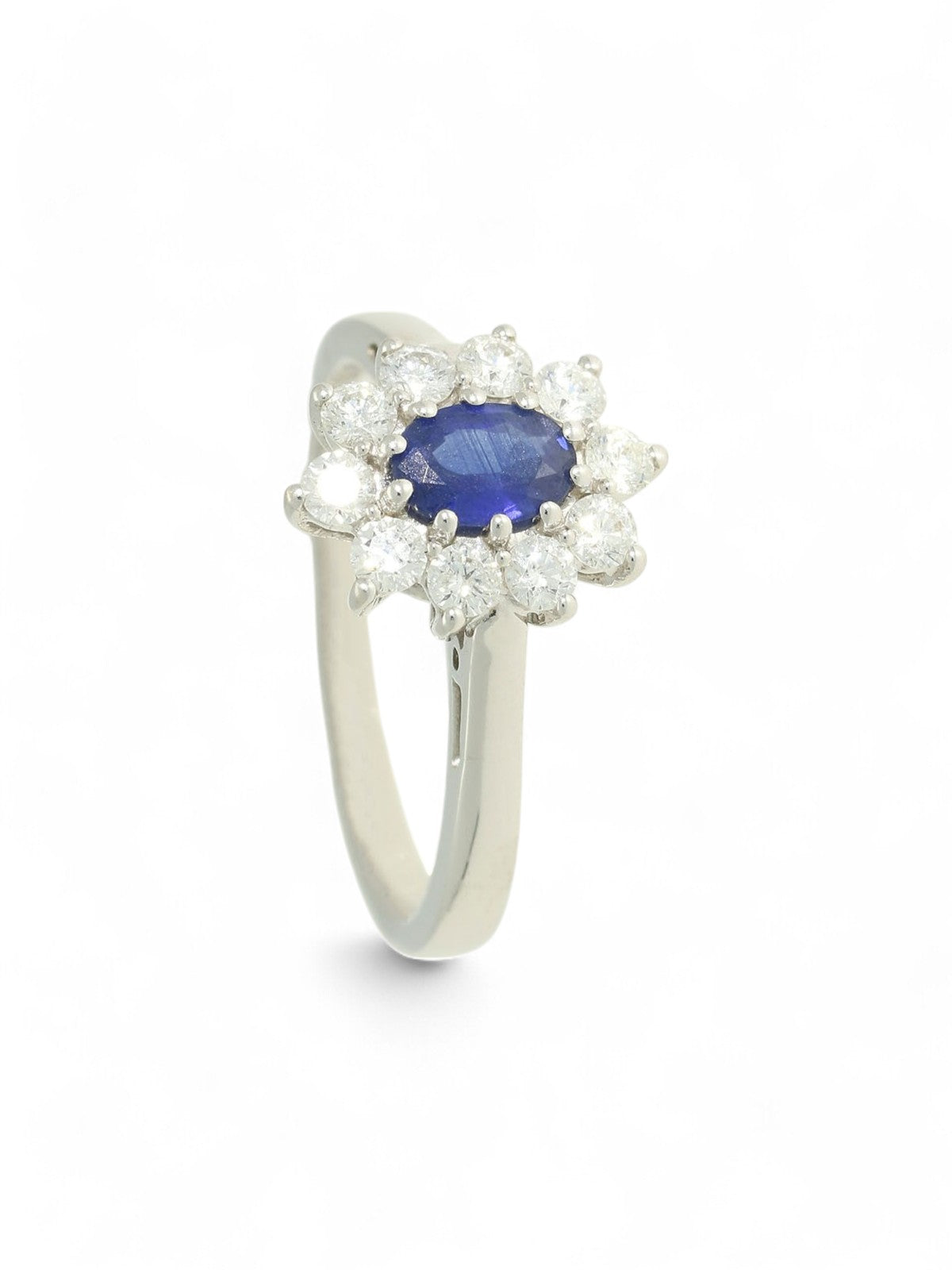 Sapphire & Diamond Cluster Ring in 18ct White Gold