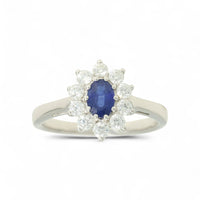 Sapphire & Diamond Cluster Ring in 18ct White Gold