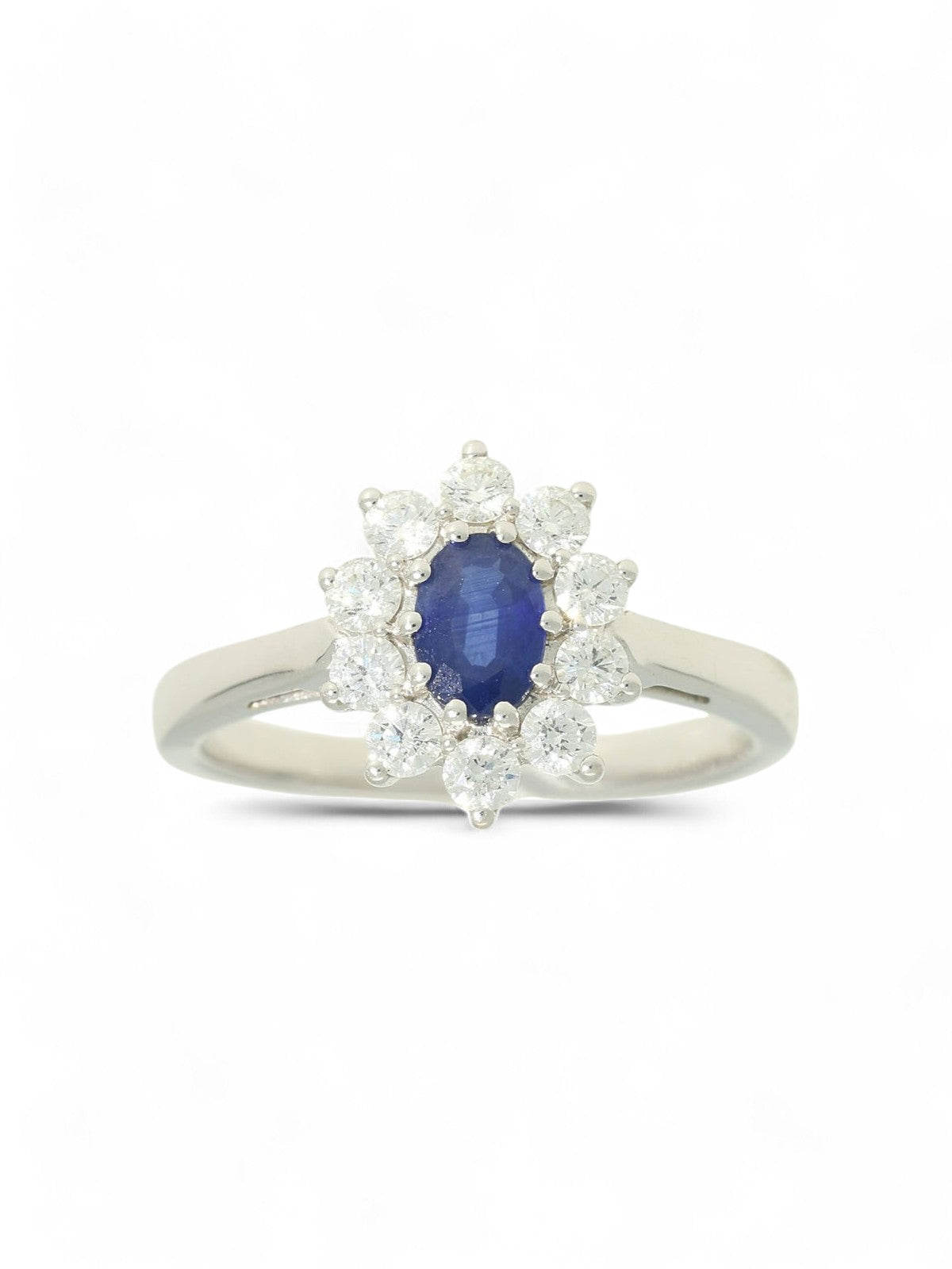 Sapphire & Diamond Cluster Ring in 18ct White Gold