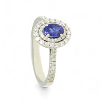 Sapphire & Diamond Cluster Ring in 18ct White Gold with Diamond Shoulders