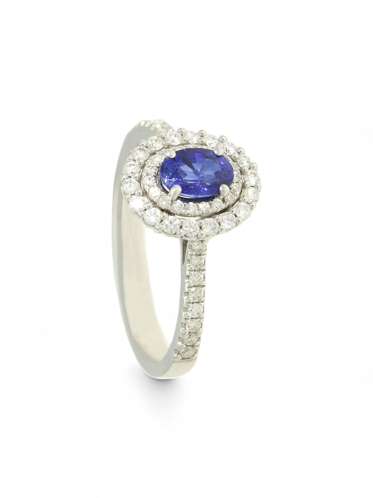 Sapphire & Diamond Cluster Ring in 18ct White Gold with Diamond Shoulders