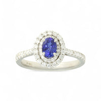 Sapphire & Diamond Cluster Ring in 18ct White Gold with Diamond Shoulders