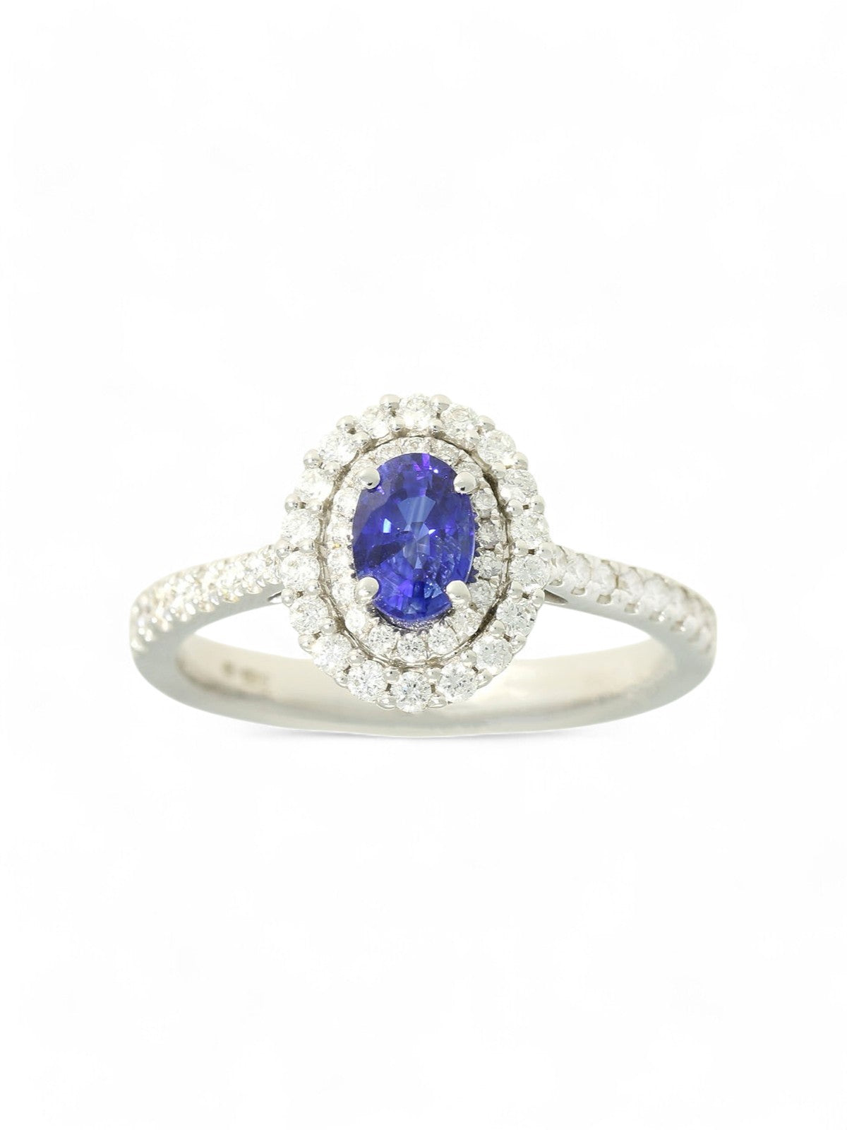 Sapphire & Diamond Cluster Ring in 18ct White Gold with Diamond Shoulders