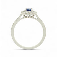 Sapphire & Diamond Cluster Ring in 18ct White Gold with Diamond Shoulders