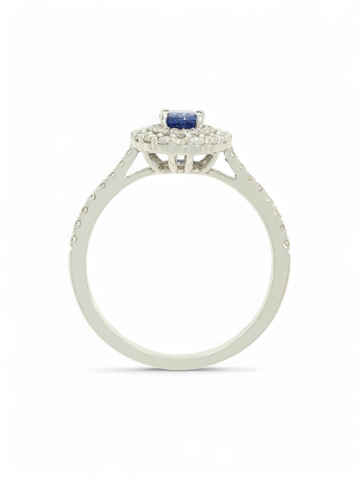 Sapphire & Diamond Cluster Ring in 18ct White Gold with Diamond Shoulders