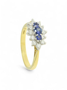 Sapphire & Diamond Cluster Ring in 18ct Yellow & White Gold