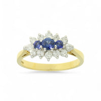 Sapphire & Diamond Cluster Ring in 18ct Yellow & White Gold