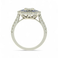 Sapphire & Diamond Cluster Ring in 18ct White Gold with Diamond Set Shoulders