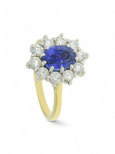 Sapphire & Diamond Cluster Ring in 18ct Yellow & White Gold