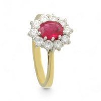 Pre Owned Ruby & Diamond Cluster Ring in 18ct Yellow & White Gold