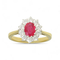 Pre Owned Ruby & Diamond Cluster Ring in 18ct Yellow & White Gold