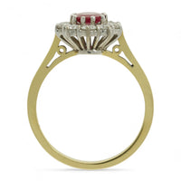 Pre Owned Ruby & Diamond Cluster Ring in 18ct Yellow & White Gold