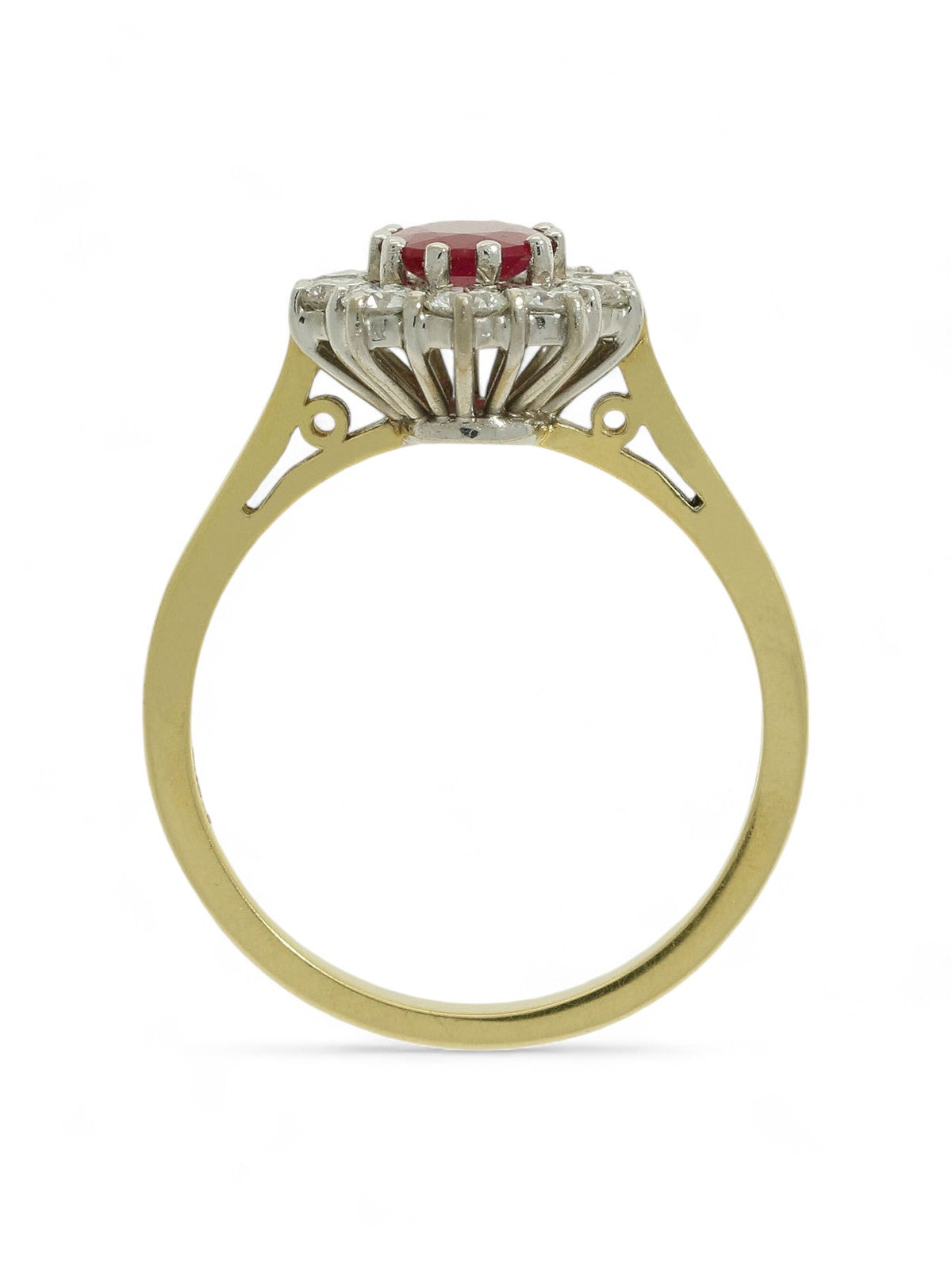 Pre Owned Ruby & Diamond Cluster Ring in 18ct Yellow & White Gold