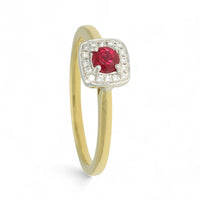 Ruby & Diamond Cluster Ring in 18ct Yellow & White Gold