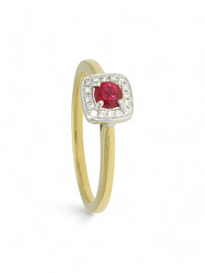 Pre Owned Ruby & Diamond Cluster Ring in 18ct Yellow & White Gold