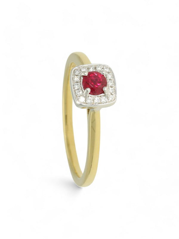 Pre Owned Ruby & Diamond Cluster Ring in 18ct Yellow & White Gold