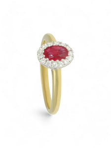 Pre Owned Ruby & Diamond Cluster Ring in 18ct Yellow & White Gold