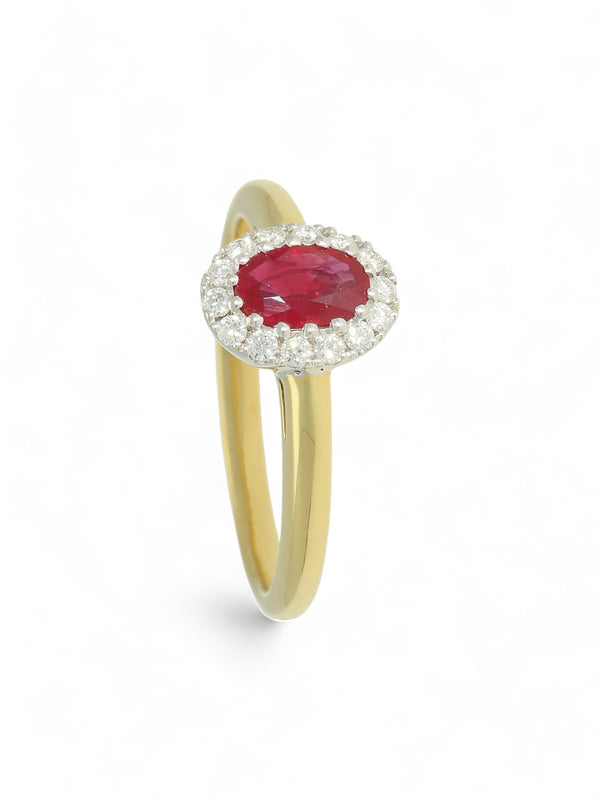 Pre Owned Ruby & Diamond Cluster Ring in 18ct Yellow & White Gold